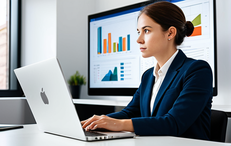 A young professional, fully clothed in modest business-casual attire, sits calmly at a sleek modern desk in a well-lit co-working space. They are looking thoughtfully at a large monitor displaying abstract data, with a closed laptop beside them. Their pose is natural, reflecting a moment of conscious decision-making and digital mindfulness. The environment is clean and organized, fostering a sense of focus. perfect anatomy, correct proportions, natural pose, well-formed hands, proper finger count, natural body proportions, safe for work, appropriate content, fully clothed, family-friendly, professional photography, high quality image.