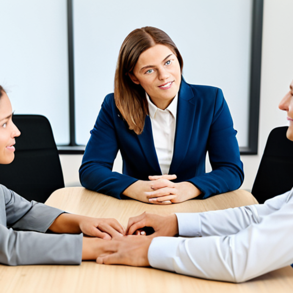 A diverse group of professional adults, fully clothed in modest business attire, gathered in a bright, modern collaborative workspace. They are engaged in an active listening exercise, with one person speaking openly and others listening attentively, showing genuine empathy. The scene radiates trust, psychological safety, and collective wisdom. professional photography, high detail, perfect anatomy, correct proportions, natural pose, well-formed hands, proper finger count, natural body proportions, safe for work, appropriate content, fully clothed, professional dress, family-friendly.