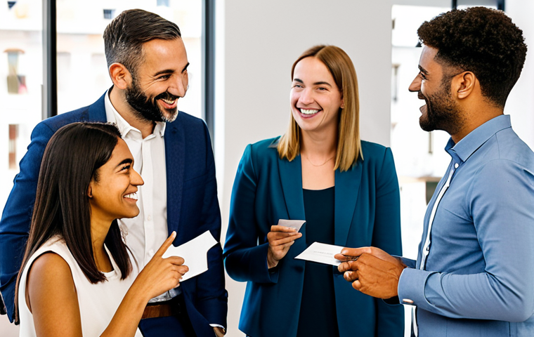 **
"A diverse group of professionals participating in a networking event at a modern co-working space in Lisbon, Portugal. They are fully clothed in professional attire, exchanging business cards and engaging in friendly conversation. Focus on positive interactions and collaboration. Bright, natural lighting. Safe for work, appropriate content, modest, family-friendly, perfect anatomy, correct proportions, natural pose, professional photography, high quality."
**