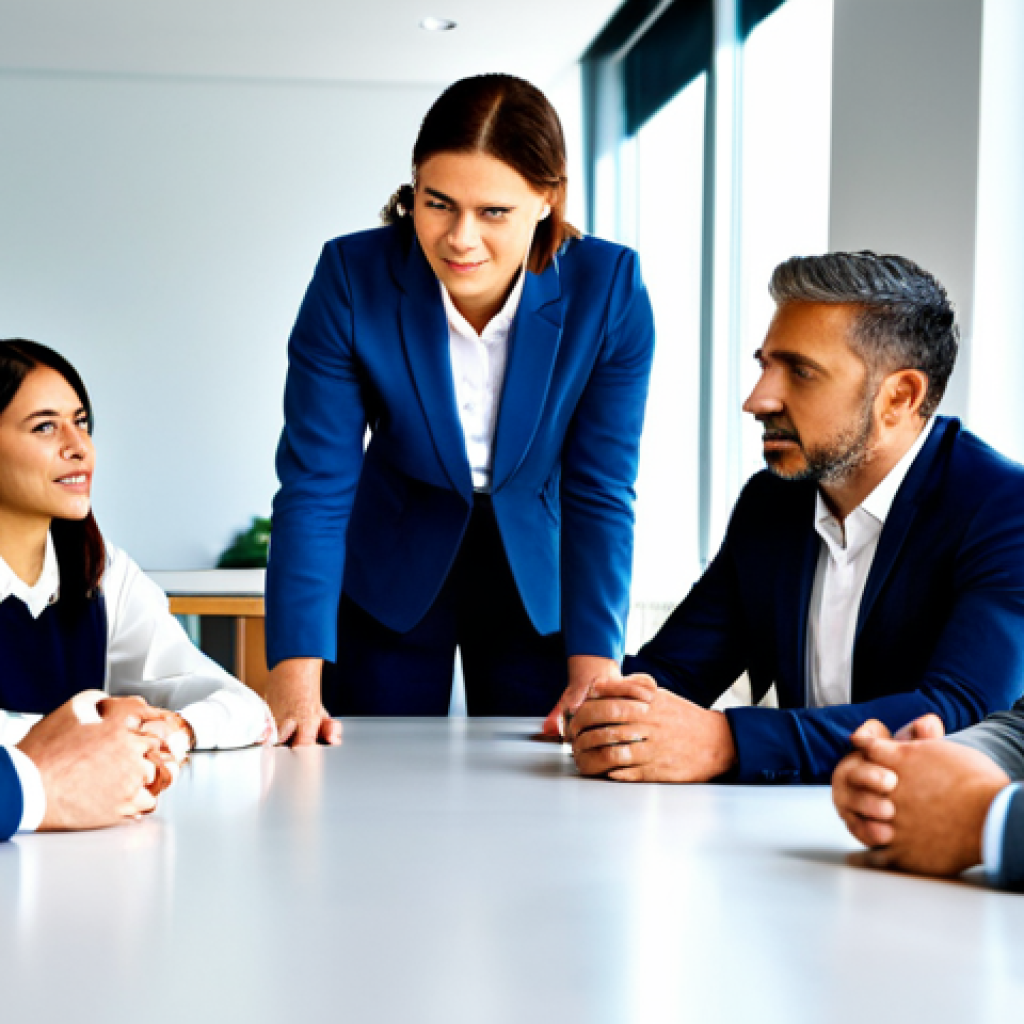 Emotional Intelligence in Leadership**
A diverse group of professionals collaborating around a table in a modern office, fully clothed in business attire. One leader is actively listening with a compassionate expression. Soft, natural lighting. "Professional", "modest", "safe for work", "appropriate content", "perfect anatomy", "correct proportions", "natural pose". The scene evokes teamwork and understanding, emphasizing emotional intelligence.
**