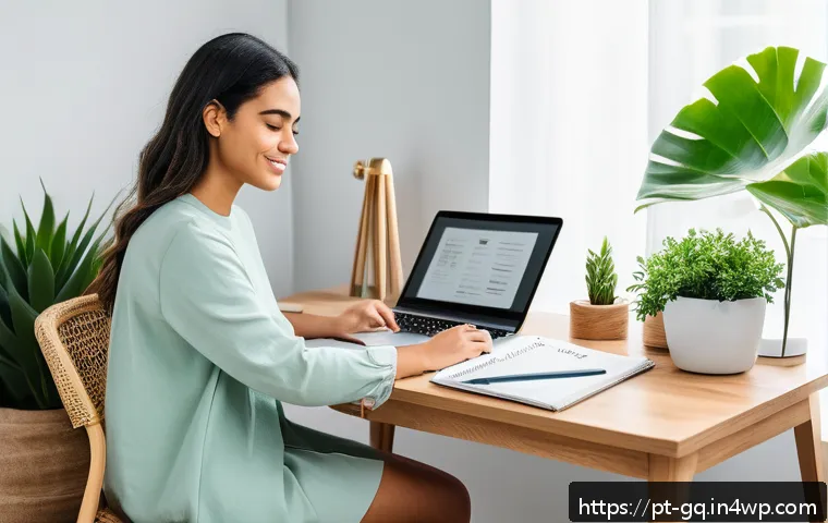 의식적 선택 훈련을 위한 자원 관리 - A modern home office scene featuring a young adult woman of Brazilian descent sitting at a clean, or...